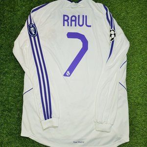 Raul Real Madrid 2007 2008 UEFA Long Sleeve Soccer Jersey Shirt Camista L